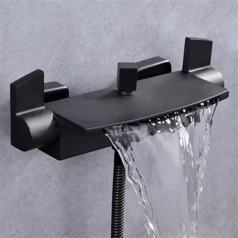 Luxury Contemporary Wall Mount Waterfall 2 Handle Chrome Matte Black Bathtub Filler Faucet