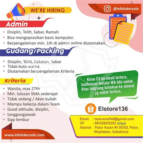 Lowongan Kerja Mei 2023 Admin Elstore136 Di Solo INFO LOKER SOLO