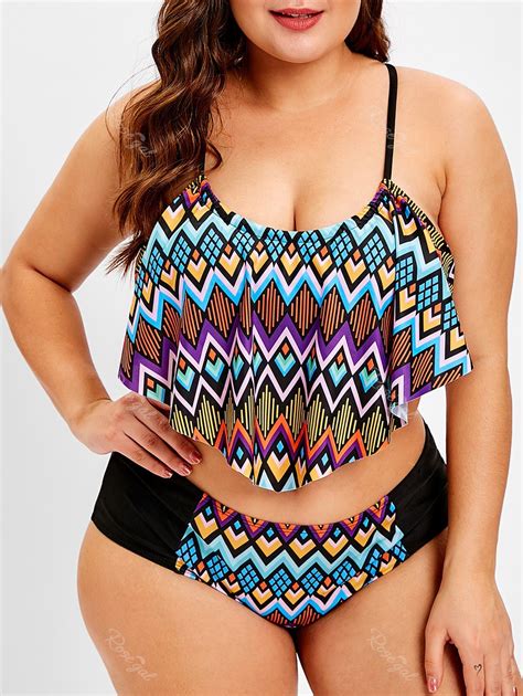 23 OFF Plus Size Zigzag Pattern Halter Tankini Sets Rosegal