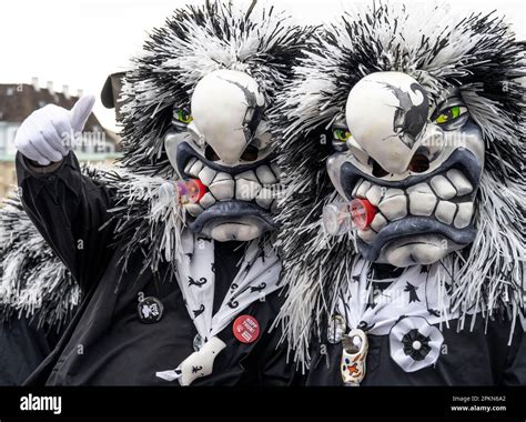 Waggis Mask Costume Walking In The Parade At The Basel Fasnacht