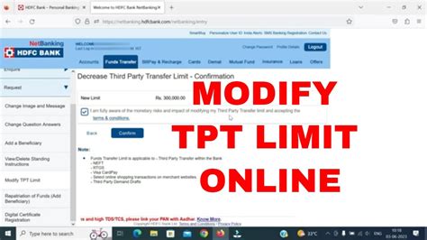 How To Increase Third Party Transfer Limit Online HDFC Decrease TPT