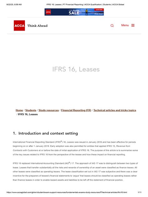 Ifrs 16 Leases F7 Financial Reporting Acca Qualification