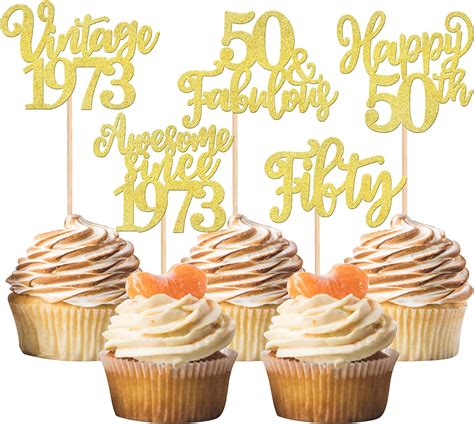 30 Pcs Happy 50th Birthday Cupcake Toppers Glitter Fifty 50