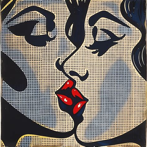 A Painting Of Two Women With Red Lips And A Black And Yellow Background