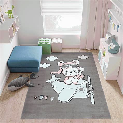 Tapiso Baby Tapis De Chambre Enfant B B Jeu Gris Bleu Clair Rose Blanc