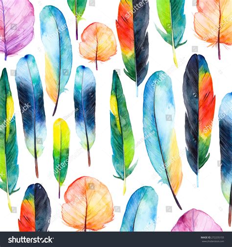 Watercolor Feathers Set Hand Drawn Vector Illustration With Colorful