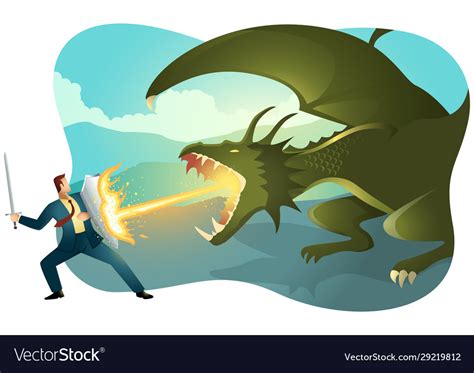 Businessman fighting a dragon Royalty Free Vector Image