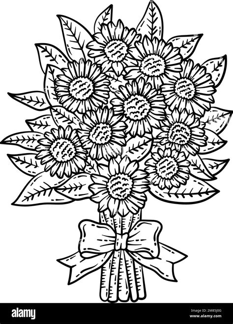 Sunflower Bouquet Spring Coloring Page For Adults Stock Vector Image