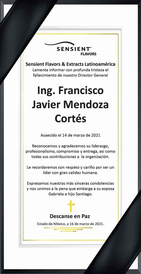 Ing Francisco Javier Mendoza Cortes Obituario Esquela