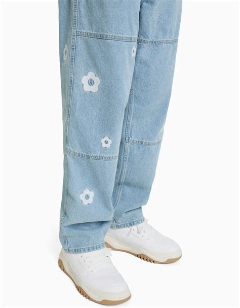 Embroidered Baggy Carpenter Jeans Men Bershka