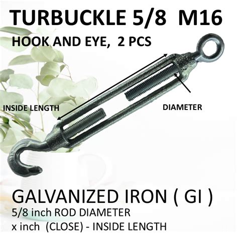 Turnbuckle Steel Hook & Eye 5/8 or M16 5/8 inch rod diameter for Wire Rope Tension - 2 pieces ...