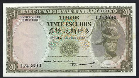 Timor 20 Escudos 24 10 1967 Banco Nacional Ultramarino P Gem Unc Ma Shops