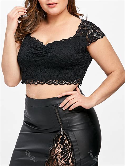 Off Plus Size Sweetheart Neck Lace Crop Top Rosegal