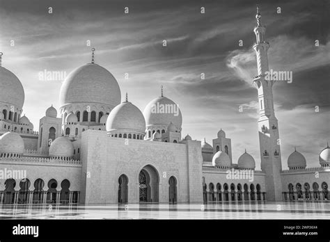 Detail Of Sheikh Zayed Grand Mosque On The Blue Sky Background Black