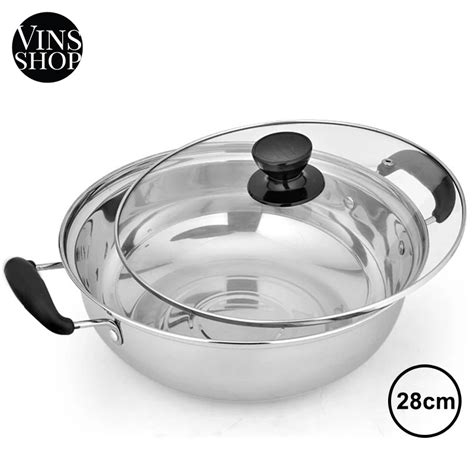 Vins Stainless Steel Hot Pot Glass Cover Lid Cooking Soup Steamboat For Induction Or Gas