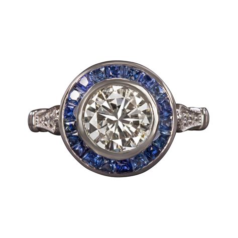 Art Deco Style Carat Old Diamond Sapphire Cocktail Ring For Sale At