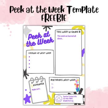 Peek At The Week Template FREEBIE By Simply Teaching Tinies TPT