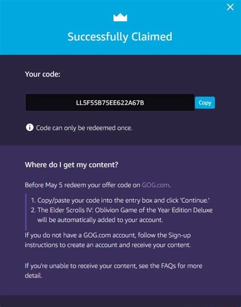 Free ES IV Oblivion GOTY Edition To The First Person To Claim The Code