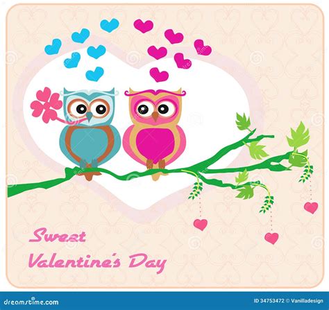 Owls In Love Sweet Card Design Stock Vector Illustration Of