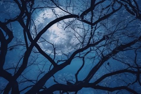 Premium Ai Image A Full Moon Is Seen Through The Branches Of A Tree