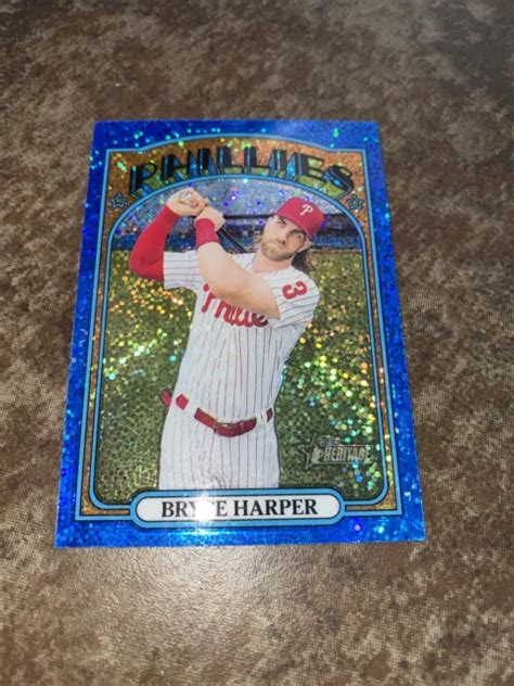 2021 TOPPS HERITAGE Bryce Harper Chrome Blue Sparkle SSP Parallel 13