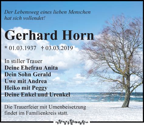 Traueranzeigen Von Gerhard Horn Trauer Anzeigen De