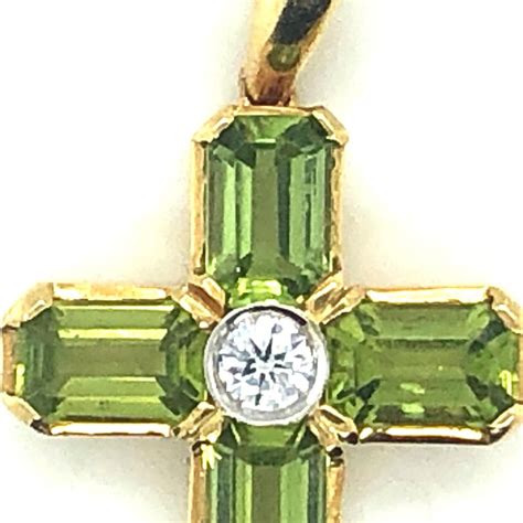 Yellow Gold Peridot Diamond Cross Pendant At 1stdibs