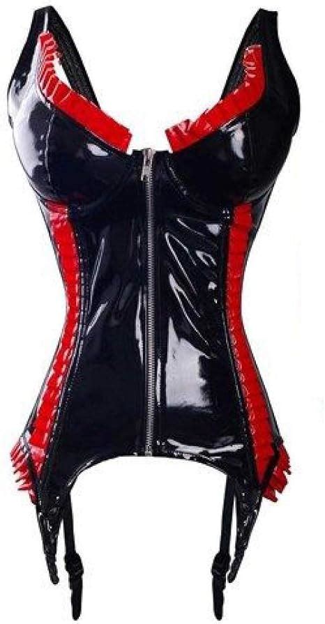 Corsage Topssexy Schwarz Rot Ger Scht Pvc Latex Korsett Panties Tanga