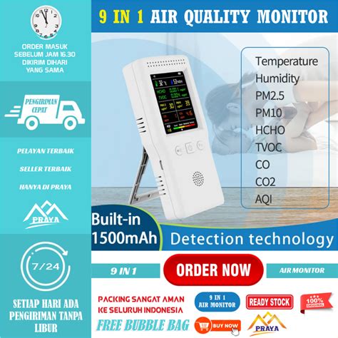 Jual 9 In 1 Air Quality Detector LCD Display PM2 5 PM10 HCHO TVOC CO