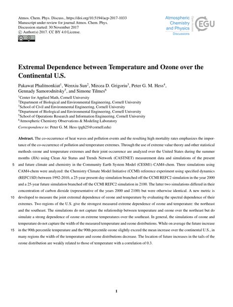 Pdf Extremal Dependence Between Temperature And Ozone Over The