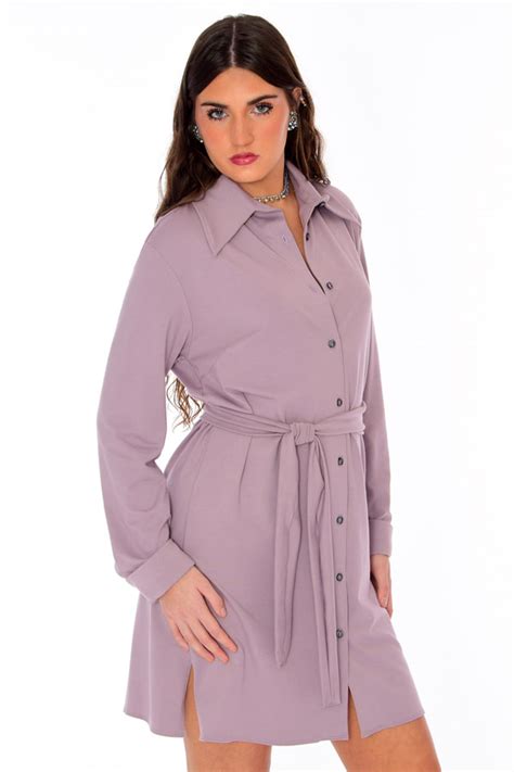 Lavender Purple Shirt Dress 70s Soft Stretch Cotton Tencel Knit