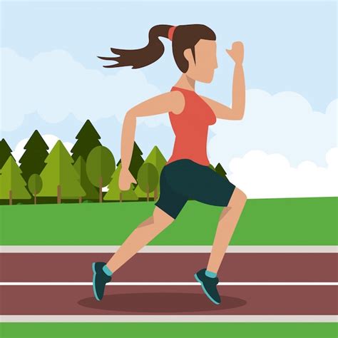 Premium Vector Female Athlete Running In Athletic Track With Ponytail