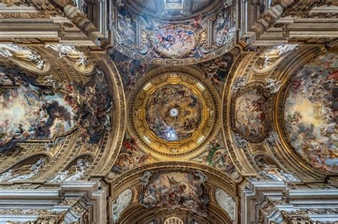 Premium Photo Ornate Ceiling Of Chiesa Del Gesu Catholic Church In