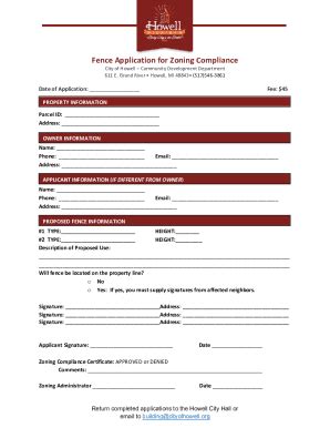 Fillable Online Fence Application For Zoning Compliance Fax Email Print