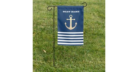 Nautical Gold Anchor Navy Blue Striped Garden Flag