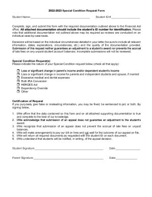 Fillable Online 2022 2023 Special Condition Form Fillable Pdf Fax