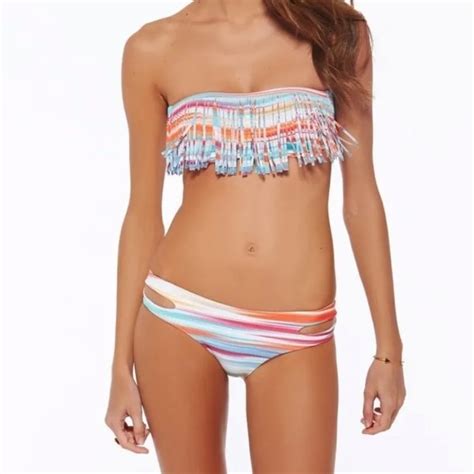 L Space Swim Nwt Lspace Dolly Fringe Bandeau Bikini Top In Positano