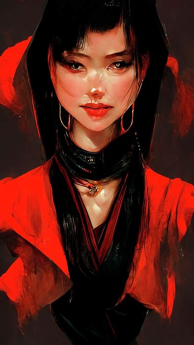 Dangerously Mysterious Asian Girl In Red And Black Clothing A Woman