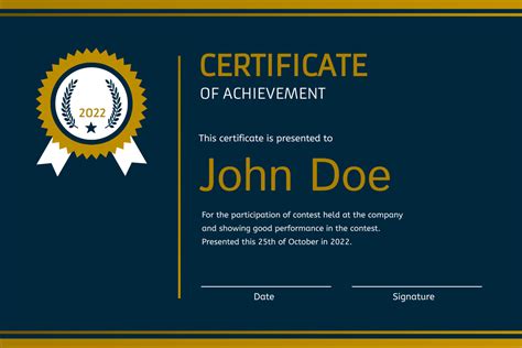 Navy And Gold Clean Certificate Certificate Template