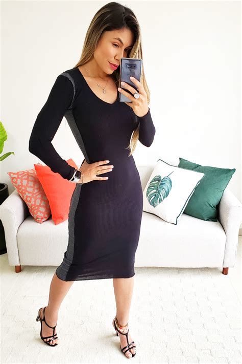 Vestido Midi Dress To Recorte Manga Longa Preto Babadotop