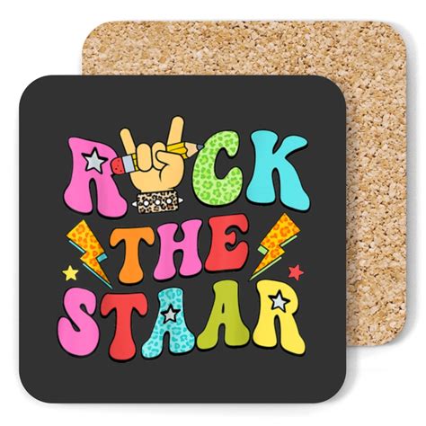 Rock The Staar Teacher Student Funny Test Day Retro Groovy Coasters
