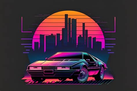 Premium Photo Synth Wave Car In City