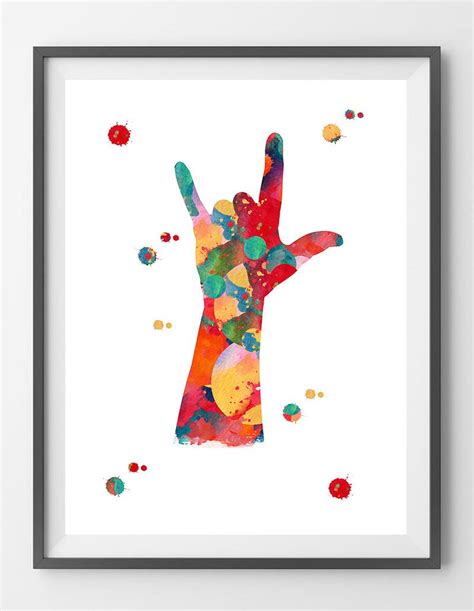 Love Hand Sign Watercolor Print Sign Language symbol of love ASL I Love ...