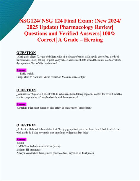 NSG124 NSG 124 Final Exam New 2024 2025 Update Pharmacology Review