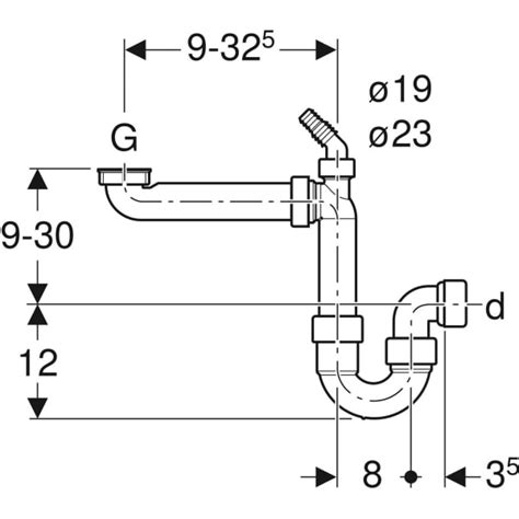 Sifón curvo Geberit para fregadero modelo ahorra espacio con boquilla