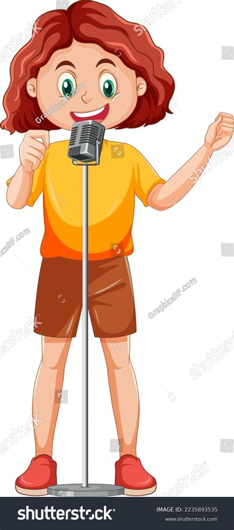 Girl Singing Microphone Vector Illustration Stock Vector Royalty Free