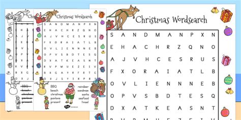 Australian Christmas Wordsearch Australia Christmas Words