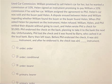 Solved Used Car Commission William Promised To Sell Helen S Chegg