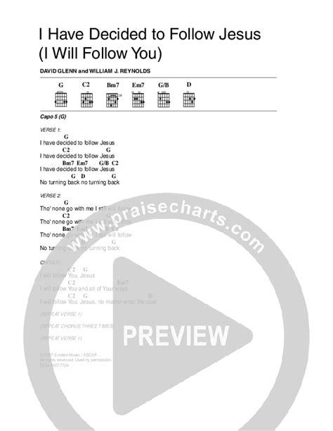 I Have Decided To Follow Jesus/I Will Follow You Chords PDF (David ...