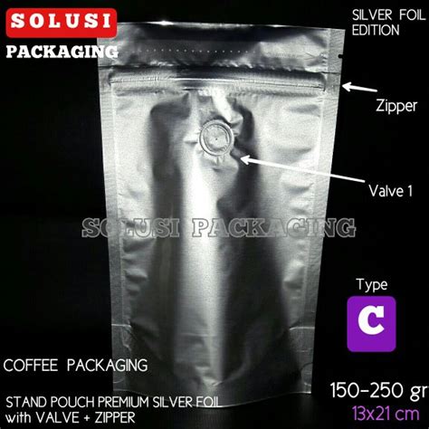 Jual Kemasan Kopi C Gram Standing Pouch Silver Foil Zipper